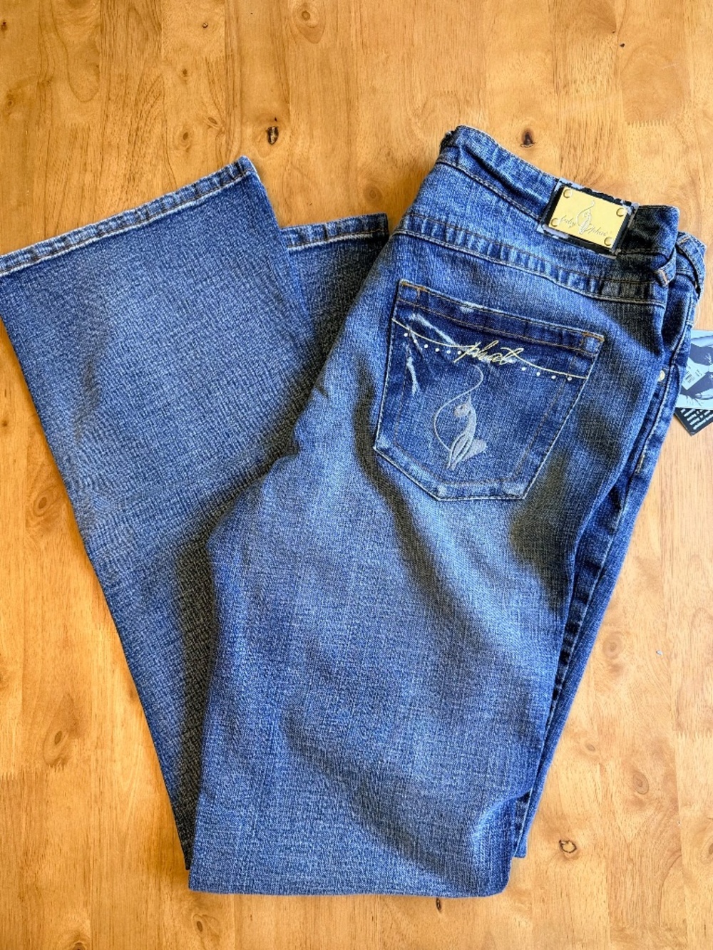 Baby Phat Y2K Bootcut Jeans Medium Wash Gold Cat Logo NWT Size 11/12 433